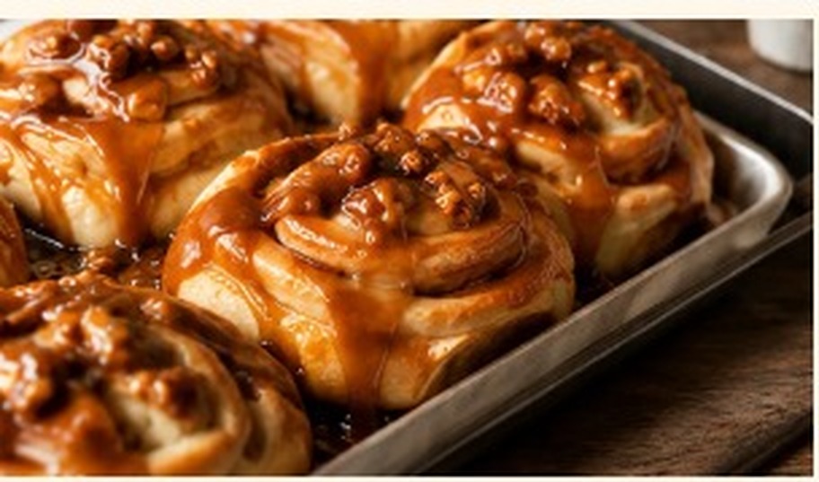 Caramel rolls ready for brunch catering